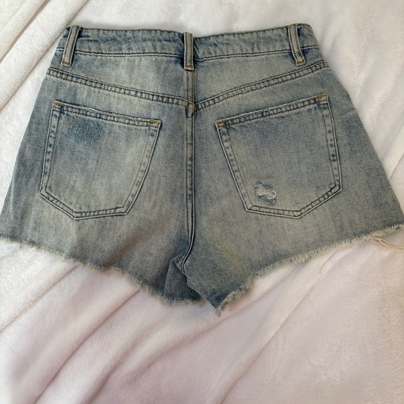 Distressed Blue Jean Shorts with Raw Hem - Picture 3 of 4